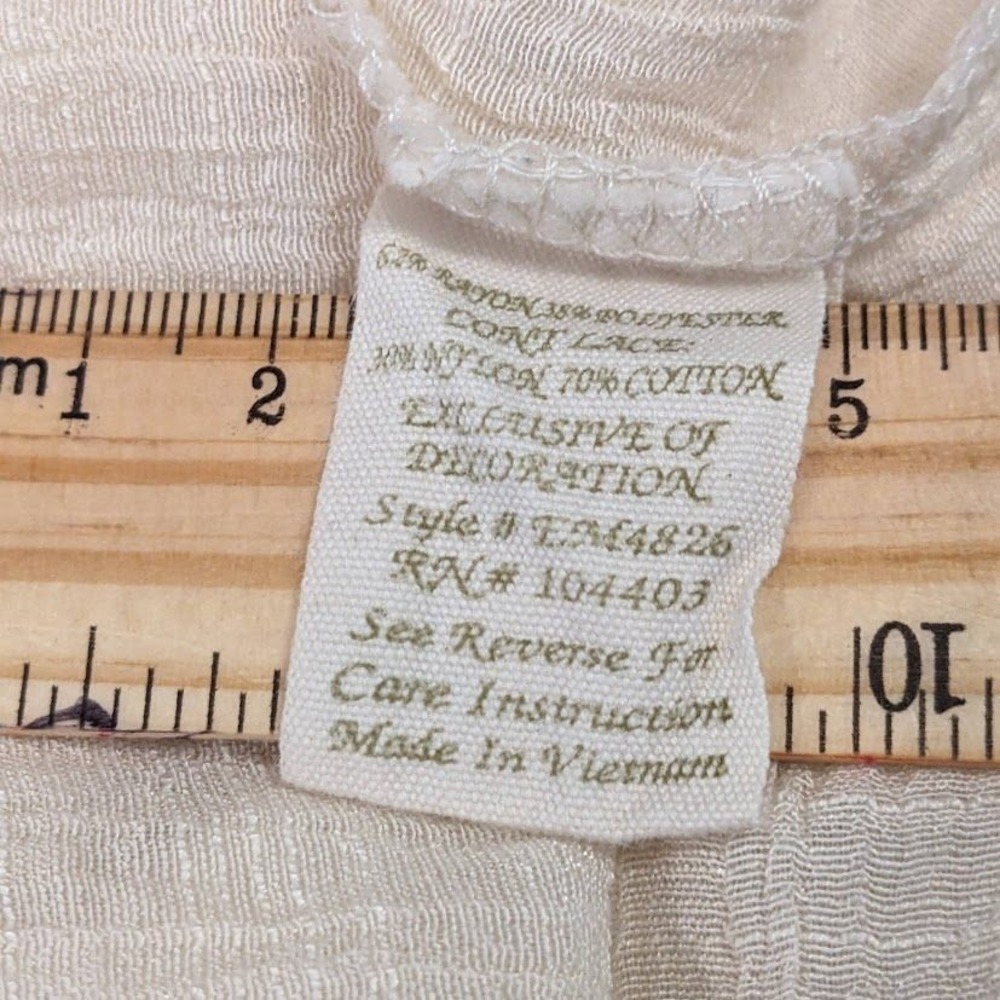 Cottagecore Lace Bib Blouse Cream Crinkle Gauze Ruffle Collar Ribbon Tie Boho - Picture 9 of 13